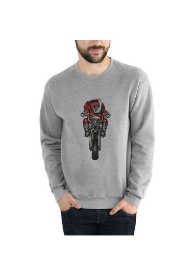 Motor Noelbaba Kuru Kafa Rock Metal Baskılı Gri Erkek Sweatshirt