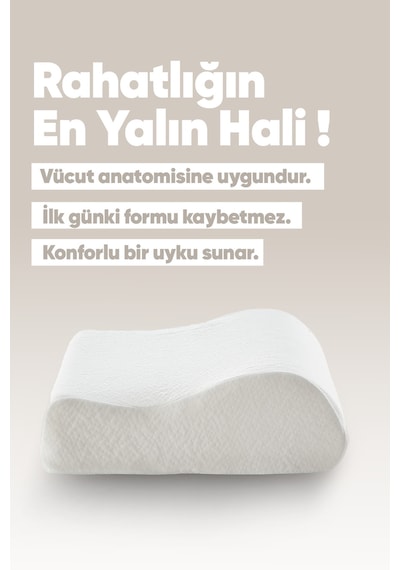 Ortopedik Visko Yastık - Boyun Düzleşmesi İçin Tek Taraflı Visco Yastık Süper Soft Beyaz