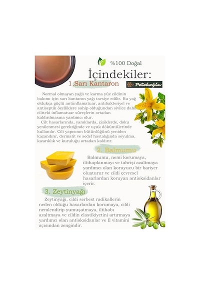 Petekoğlu 100ml El Yapımı Sarı Kantaron Çiçeği Yağı Zeytinyağı Balmumu Bakım Onarım Kremi