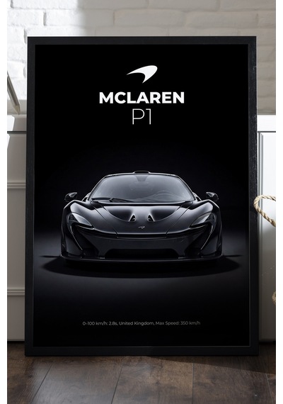 Mclaren P1 Siyah Ahşap Çerçeveli Poster, Dekoratif Araba Duvar Tablosu