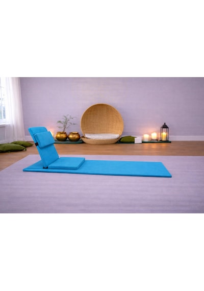 Backjack Meditasyon Sandalyesi Destekli Yer Minderi + 60x180 Kumaş Mat - Backjack 3xl Mat+backjack İkili Set Mavi - Turkuaz