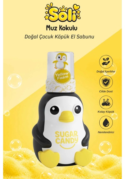 Sugar Candy Muz Kokulu Doğal Vegan Çocuk Köpük El Sabunu Solı 350 Ml Paraben İçermeyen Sarı Köpük