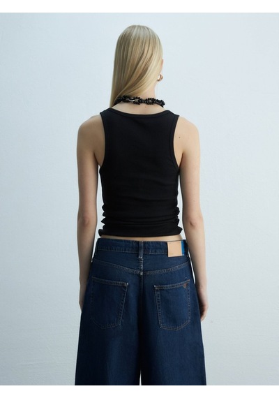LTB Fitilli Yuvarlak Yaka Basic Siyah Atlet