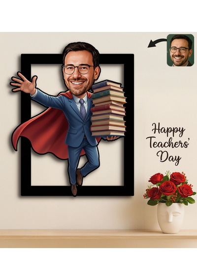 Bk Gift Kişiye Özel Erkek Öğretmen Karikatürlü 3d Ahşap Tablo -15, Öğretmene Hediye, Öğretmenler Günü Hediyesi