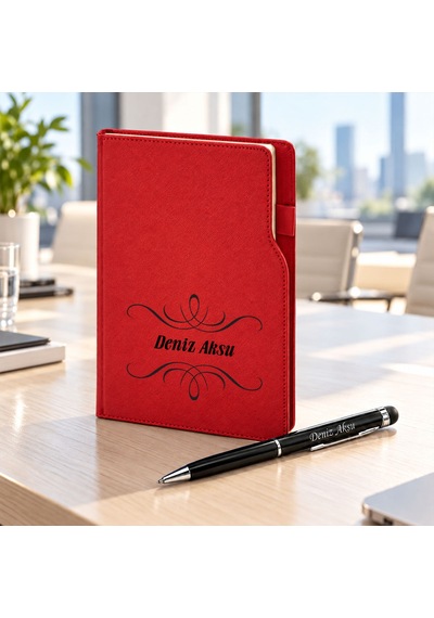 Bk Gift Kişiye Özel 374 Termo Deri Tarihli Ajanda & Siyah Touch Pen Tükenmez Kalem-1 Kırmızı Akdnz-bitmeyencom38537 77253 Bk Gift