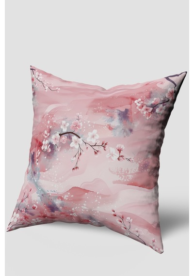 Pembe Modern Çiçek Desenli Kırlent Kılıfı Pembe