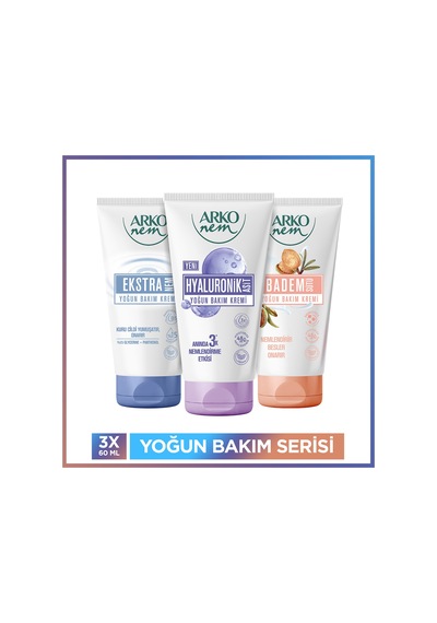Arko Nem Yoğun Bakım Serisi Hyaluronik,badem Sütü,ekstra Nemlendirici Krem 3x60 Ml