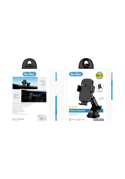 Go Des Gd-hd357 Havalandırma Ve Vantuz Tasarımlı 2in1 Araç İçi Telefon Tutucu Siyah