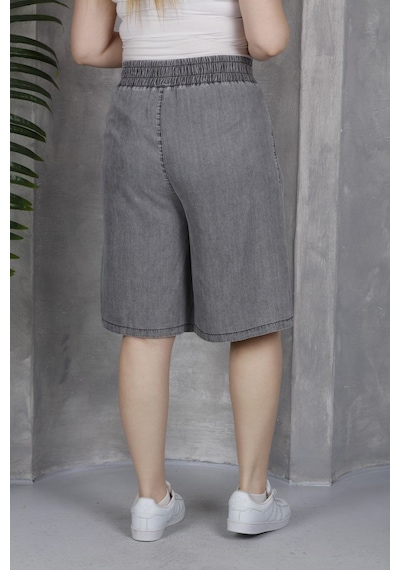Zanessi Fashıon Büyük Beden Beli Lastikli Bağcıklı Bol Kesim Tensel Kumaş Denim Kadın Şort Siyah Zanessi Fashıon Büyük Beden Beli Lastikli Bağcıklı Bol Kesim Tensel Kumaş Denim Kadın Şort Siyah