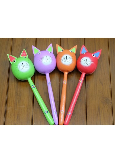Ahşap Kedi Marakas Tekli Polos:29 Açık Gri