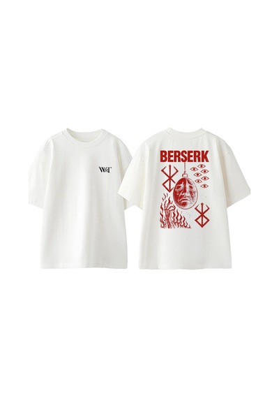 Thewert Berserk Göz Yaşı Tasarım Sırt Baskılı Pamuk Beyaz Oversize T-shirt