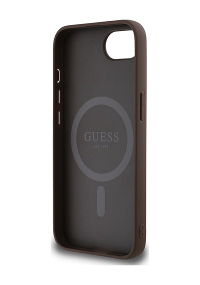 Apple Uyumlu iPhone 16e Kılıf Guess Lisanslı M-safe Pu Üçgen Logo 4g Desenli Kapak Kahverengi