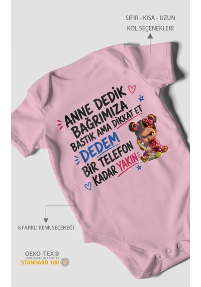 Morivokids Anneye Ve Dedeye Özel Kısa Kollu Bebek Body %100 Pamuk Koyu Pembe