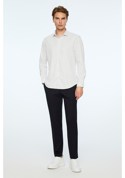 Morven Erkek Lacivert Trend Çizgili Slim Fit İtalyan Yaka Gömlek 26mc004063200 Lacivert