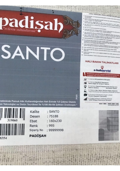 Padişah Halı Santo 75188 995 Serisi Akrilik Salon Oturma Yatak Odası Halısı Gri