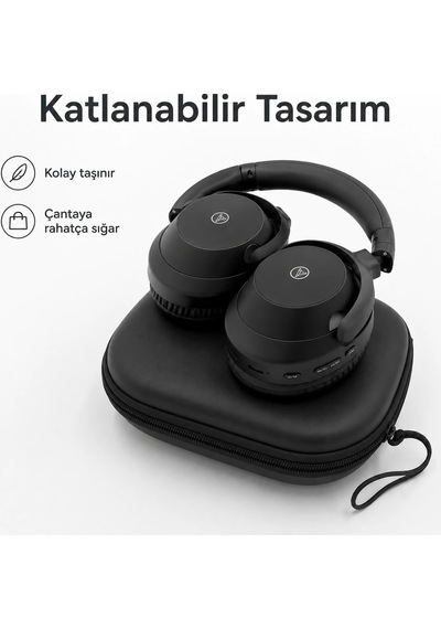 PELL T900 ANC Kablosuz Bluetooth 5.3 Kulak Üstü Kulaklık, Aktif Gürültü Engelleyici Kulaklık - Siyah