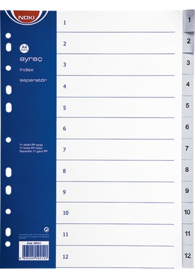 Noki Seperatör 1-12 Rakamlı Plastik A4 59212 Çok Renkli