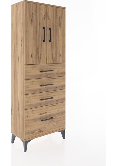 Arges Dolap 2 Raflı 4 Çekmeceli 2 Kapaklı 60x30x163 Çam-çam Çam