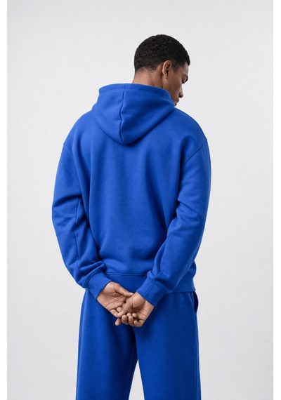 Erkek Respire Basic Oversize Hoodie Saks Saks Mavi