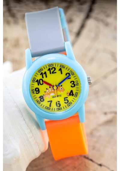 Dinozor Desenli Çocuk Kol Saati Unisex Analog Saati St-304411 Sarı