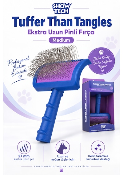 Showtech Tuffer Than Tangles Ekstra Uzun Kedi & Köpek Tarama Fırçası Medium