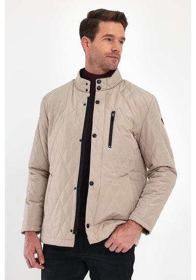 Sivaist Erkek Krem Standart Fit Normal Kesim Içi Kürklü Dik Yaka Çıtçıtlı Dolgulu Desenli Overcoat-Krem