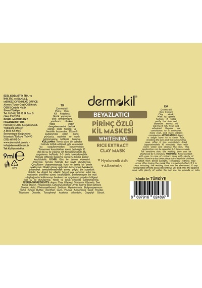 Dermokil Pirinç Özü Beyazlatıcı Kil Maskesi 9 Ml X 5 Adet
