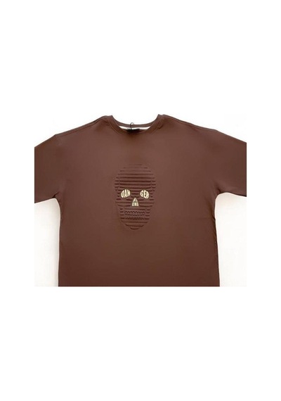Carinos Çocuk Pamuklu Oversize Kuru Kafa Desenli Tshirt-14618 Kahverengi