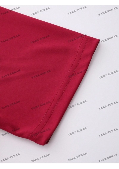 Flood Of Style Crop Ckod-232913 Kalpli Ve Sloganlı Grafik Düşük Omuzlu Bordo