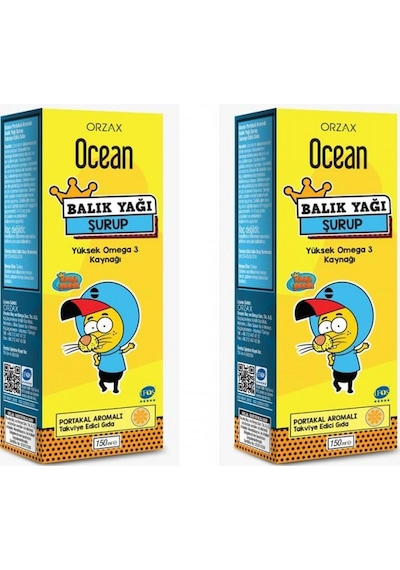 Ocean Balık Yağı Şurubu Portakal Aromalı Kral Şakir 150 ML 2 Adet