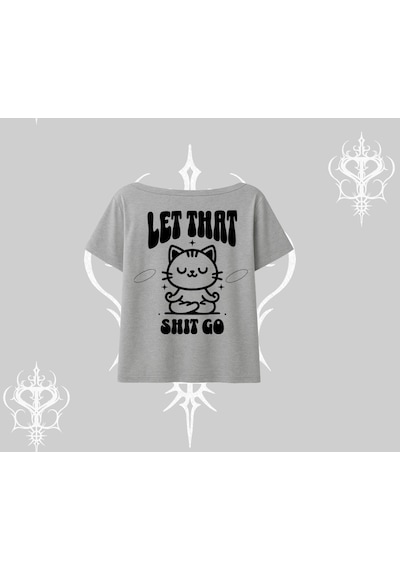 Tarzsokak Meditasyon Yapan Kedi Baskılı Kayık Yaka Tshirt Gri