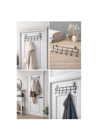 Mersi Shop 6 Lı Yapışkanlı Kapı Arkası Askı Delmesiz Metal Duvar Ve Kapı Organizer Raf Siyah