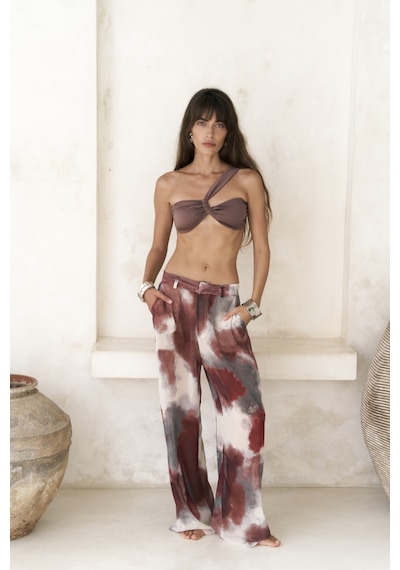 Mai Collection Mai Studios Co. Budiono Transparan Patlı Bordo Pantolon Bordo