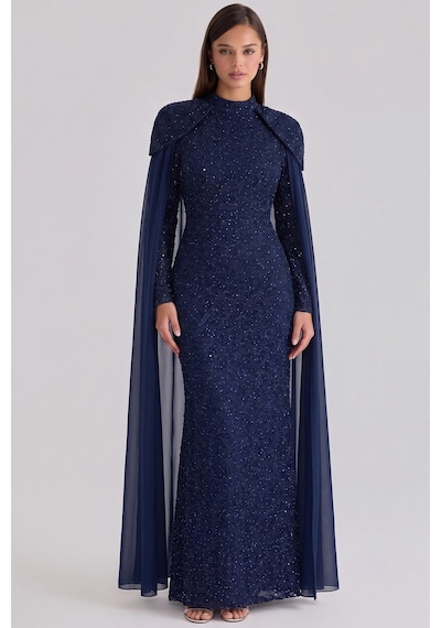 Olcay Pelerin Detaylı Kordone Dantel Exclusive Büyük Beden Tesettür Abiye Elbise Lacivert 1096 Olcay Pelerin Detaylı Kordone Dantel Exclusive Büyük Beden Tesettür Abiye Elbise Lacivert 1096