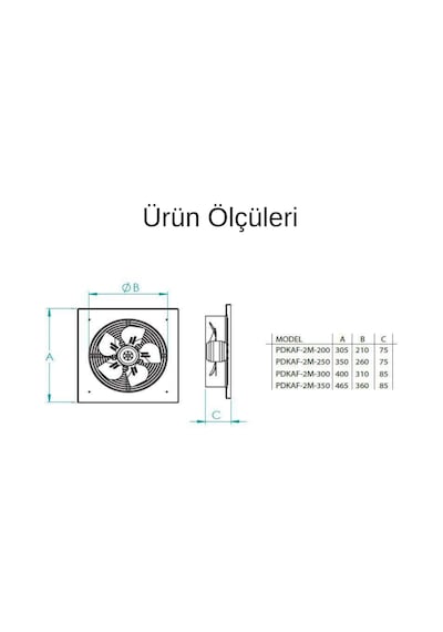 Fanexfan Dıştan Rotorlu Kare Kasalı Aksiyal Aspiratörler Pdkaf-2m-200
