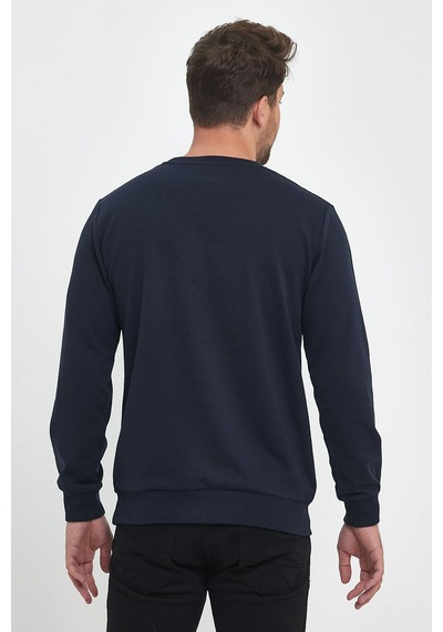 Comeor Erkek Lacivert Bisiklet Yaka Nakış Detaylı Regular Fit Sweatshirt Lacivert