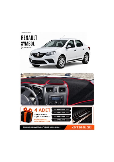 Renault Symbol Uzun Tip.2 2013-2021 Uyumlu Torpido Örtüsü, Torpido Kılıfı - Siyah-kırmızı - Re016