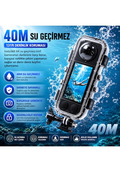 Insta 360 X4 Uyumlu Su Geçirmez Kılıf Şeffaf