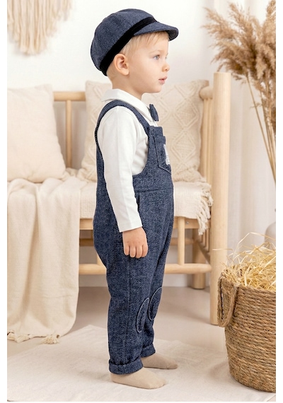 Babymod Papyonlu Kasketli Erkek Bebek Salopet Tulum Set Lacivert