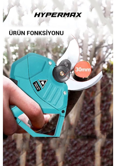 Hypermax Dk-911 Çift Akülü Çelik Şanzuman Göstergeli Şarjlı Dal Ağaç Kesme Bağ Budama Makası