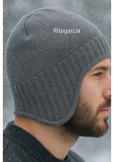 Ritagarcia Unisex Polar Astarlı Kulaklı Bere - Rüzgar Geçirmeyen Termal Kış Beresi Gri