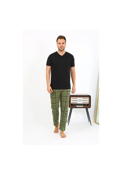 Akbeniz Erkek Ekoseli Desen Penye Tek Alt Pijama 27540 Haki