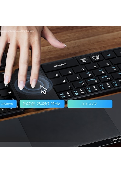 Lenyes Wk109 Sessiz Tuş Tasarımlı Touch Padli Katlanabilir Bluetoothlu Kablosuz Klavye Siyah