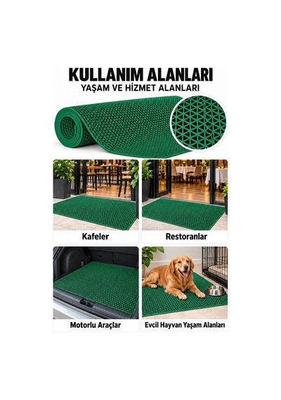 Hortumtech Zmat Yıldız Paspas Kaydırmaz Pvc Islak Zemin Duş Havuz Su Tahliyesi 5 Mm - Yeşil 90 X 900 Cm
