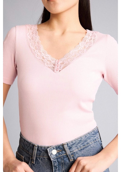 Defacto Slım Fıt Fitilli Kaşkorse Tişört G9665ax26sppn453 Pembe-pn453