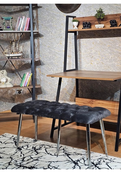 Zafir Krom Metal Füme Oturaklı Sivriltme Ayaklı Babyface Puf & Bench & Oturak Füme