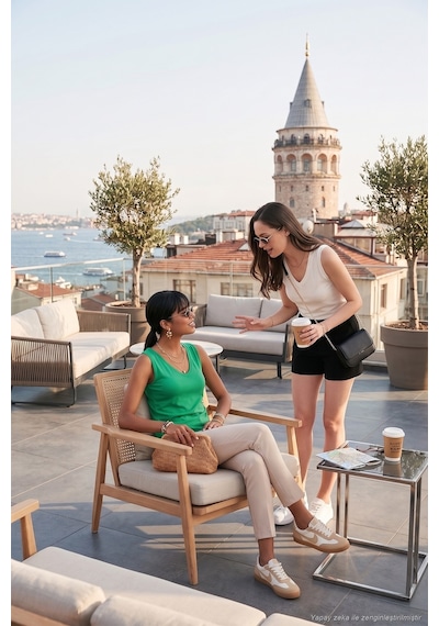 Lela Slim Fit V Yaka Kalın Askılı 2' Li Paket Bayan Bluz 5864384S2 Ekru-Benetton