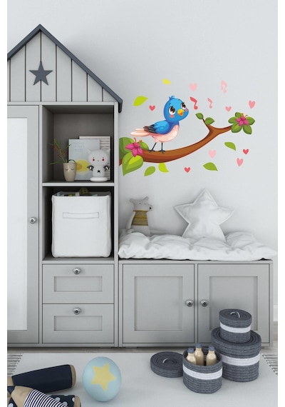 MSticker Dalda Şarkı Söyleyen Sevimli Kuş Çocuk Bebek Odası Sticker