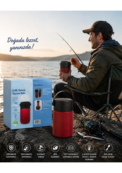850 Ml Paslanmaz Çelik Sızdırmaz Termos Yemek Taşıma Kabı / Sefer Tası Beslenme Kutusu Kırmızı