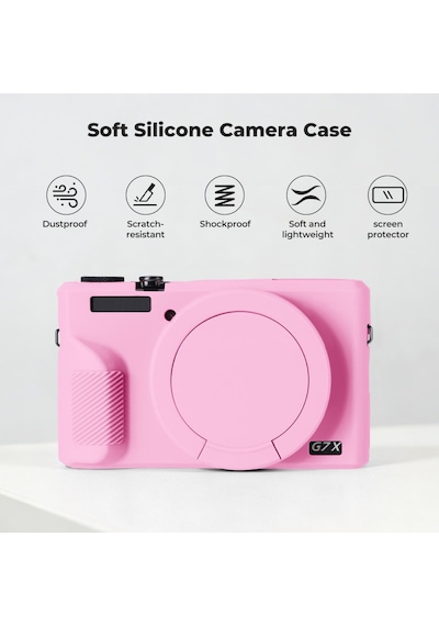 K&f Concept K&f Canon G7x Mark Iıı Uyumlu Silikon Kılıf + Ekran Koruyucu / Pembe Pembe